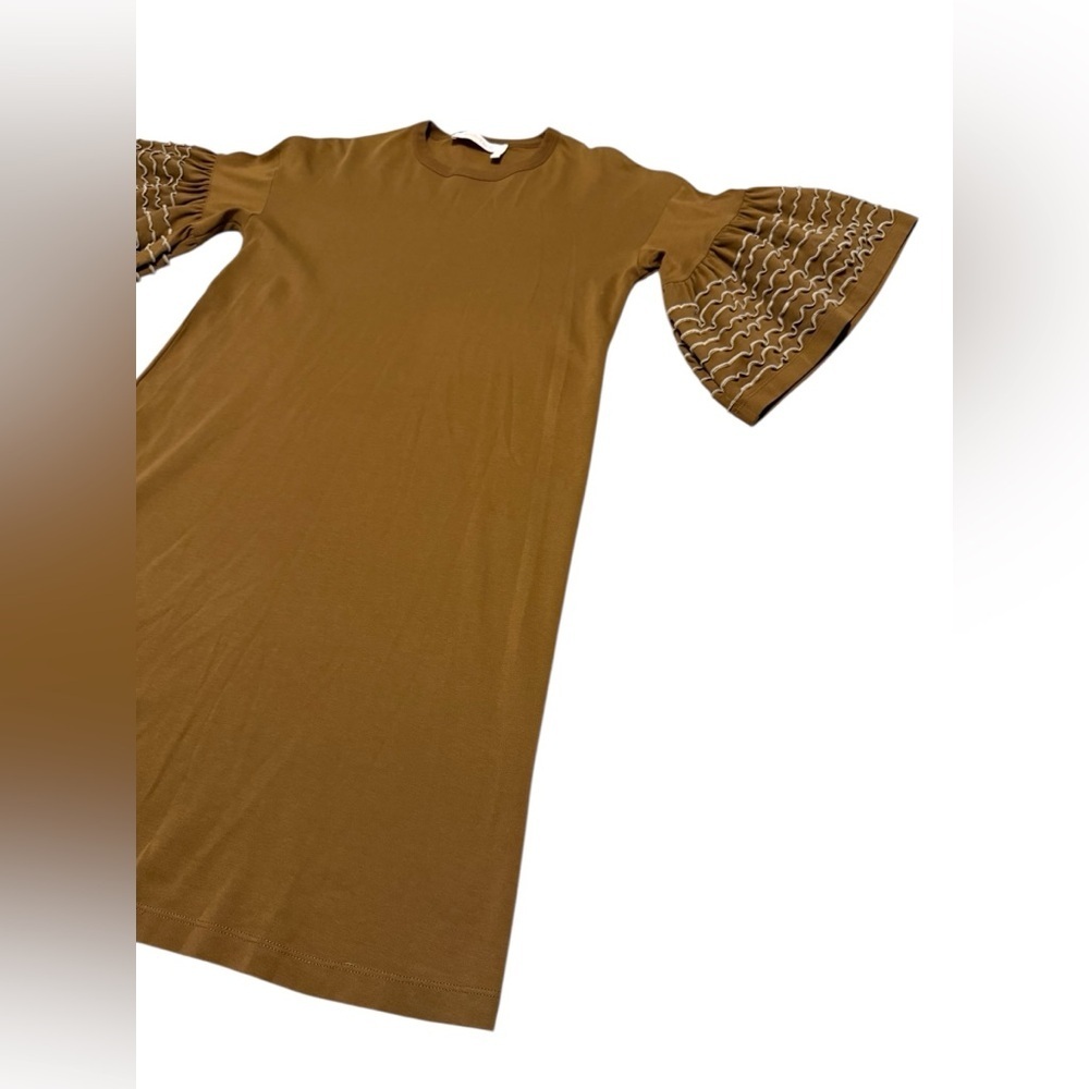 SEE BY CHLOÉ Ruffled Cotton-Jersey Mini Dress Size XS in Brown and Cream - Picture 6 of 11